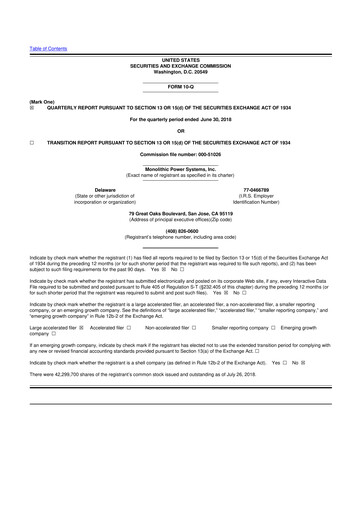 Thumbnail Monolithic Power Systems 10-Q Quarterly Report FY2018 