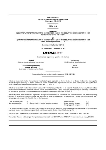 Thumbnail Ultralife Corporation 10-Q Quarterly Report FY2018 
