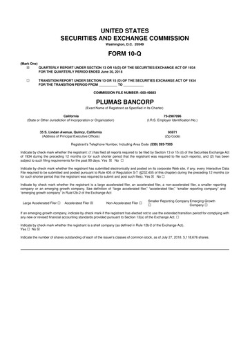 Miniature Plumas Bancorp 10-Q Rapport trimestriel 2018 