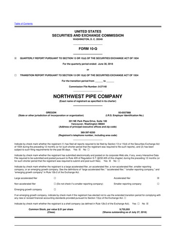 Miniature Northwest Pipe Company
 10-Q Rapport trimestriel 2018 