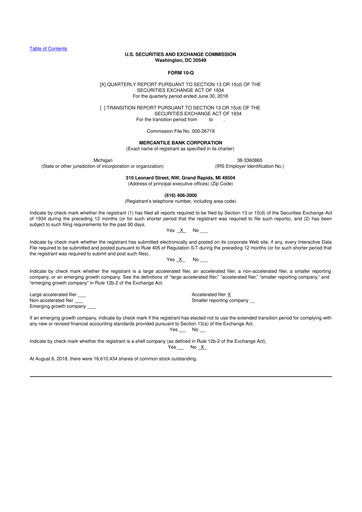 Thumbnail Mercantile Bank 10-Q Quarterly Report FY2018 