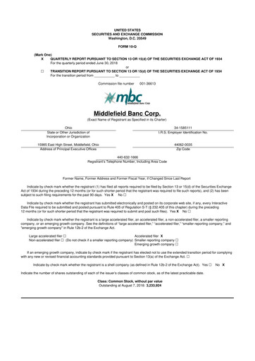 Thumbnail Middlefield Banc
 10-Q Quarterly Report FY2018 