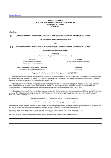Thumbnail Cohu 10-Q Quarterly Report FY2018 