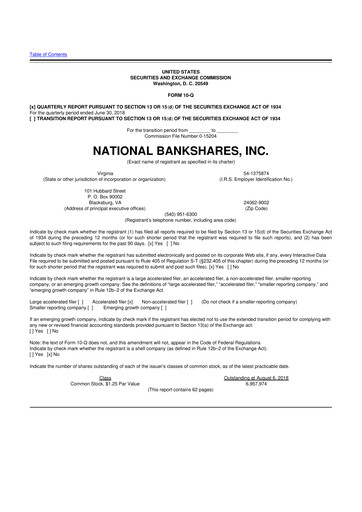 Thumbnail National Bankshares 10-Q Quarterly Report FY 