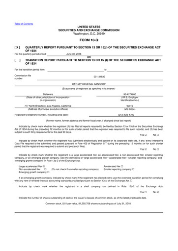 Thumbnail Cathay General Bancorp 10-Q Quarterly Report FY 