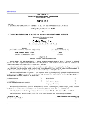 Thumbnail Cable One 10-Q Quarterly Report FY2018 