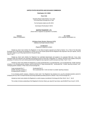 Thumbnail Marten Transport 10-Q Quarterly Report FY2018 