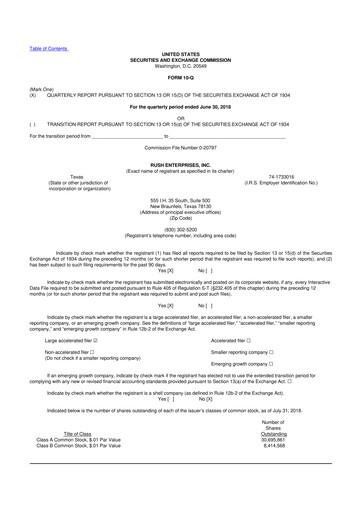 Thumbnail Rush Enterprises
 10-Q Quarterly Report FY2018 