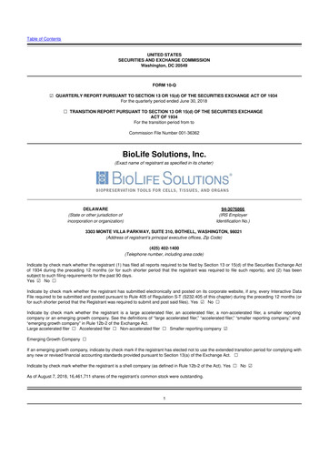 Thumbnail Biolife Solutions
 10-Q Quarterly Report FY 