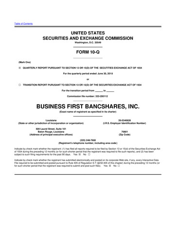 Miniature Business First Bancshares 10-Q Rapport trimestriel 2018 