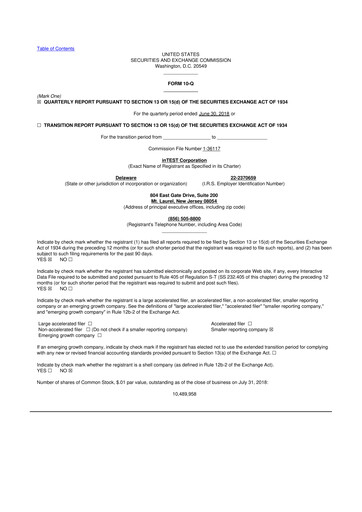 Vorschaubild inTEST Corporation 10-Q Quartalsbericht 2018 