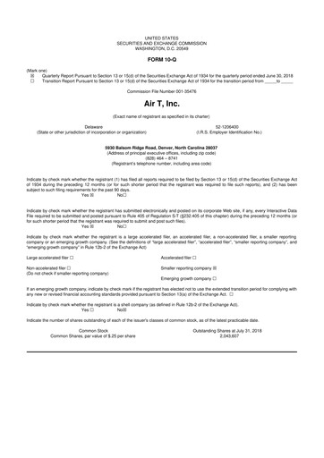 Miniature Air T, Inc. 10-Q Rapport trimestriel  
