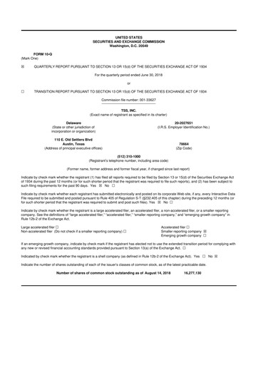 Thumbnail TSS, Inc. 10-Q Quarterly Report FY2018 