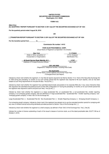 Miniature Park Aerospace 10-Q Rapport trimestriel 2019 
