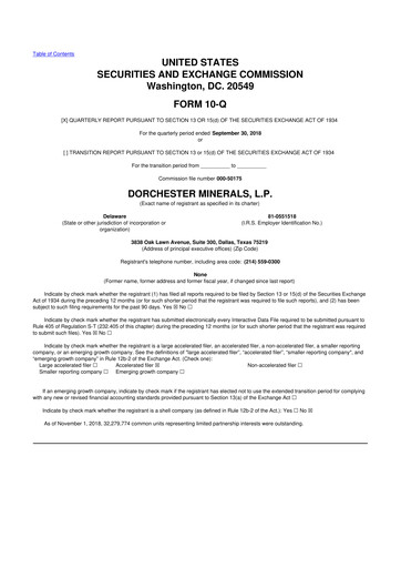 Miniature Dorchester Minerals 10-Q Rapport trimestriel 2018 