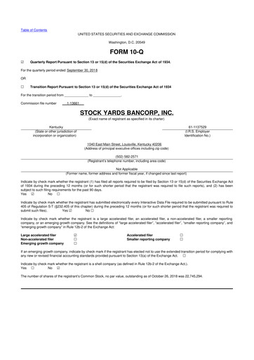 Thumbnail Stock Yards Bancorp 10-Q Quarterly Report FY2018 