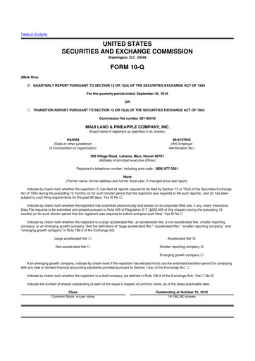 Thumbnail Maui Land & Pineapple Company 10-Q Quarterly Report FY2018 