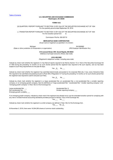 Thumbnail Mercantile Bank 10-Q Quarterly Report FY2018 
