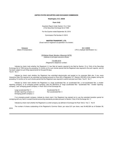 Thumbnail Marten Transport 10-Q Quarterly Report FY2018 