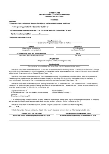 Thumbnail Gray Media
 10-Q Quarterly Report FY2018 
