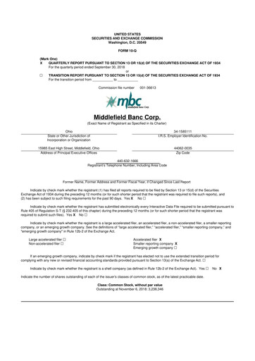 Thumbnail Middlefield Banc
 10-Q Quarterly Report FY2018 