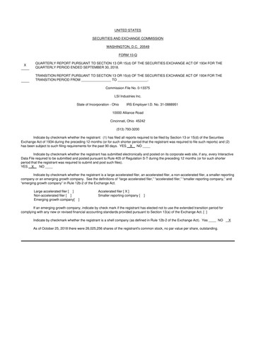 Miniature LSI Industries 10-Q Rapport trimestriel 2019 