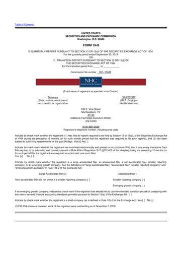 Thumbnail National Healthcare
 10-Q Quarterly Report FY2018 