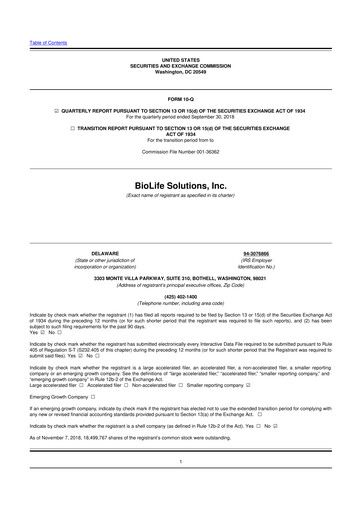 Thumbnail Biolife Solutions
 10-Q Quarterly Report FY 