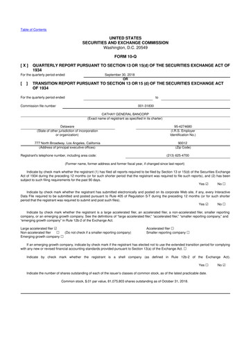 Thumbnail Cathay General Bancorp 10-Q Quarterly Report FY 