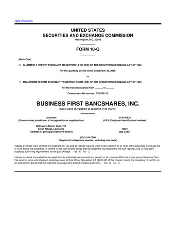 Miniature Business First Bancshares 10-Q Rapport trimestriel 2018 