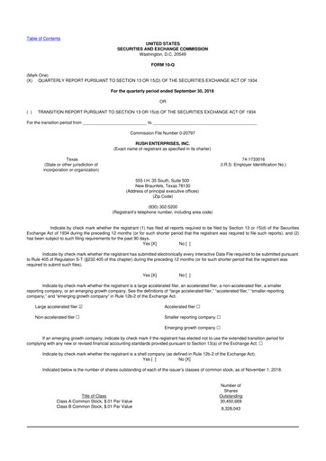 Thumbnail Rush Enterprises
 10-Q Quarterly Report FY2018 