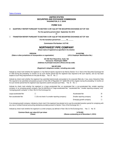 Miniature Northwest Pipe Company
 10-Q Rapport trimestriel 2018 