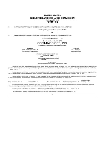 Thumbnail Contango Ore 10-Q Quarterly Report FY2019 