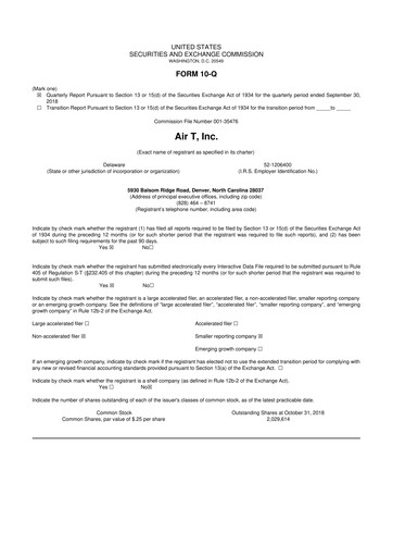Miniature Air T, Inc. 10-Q Rapport trimestriel  