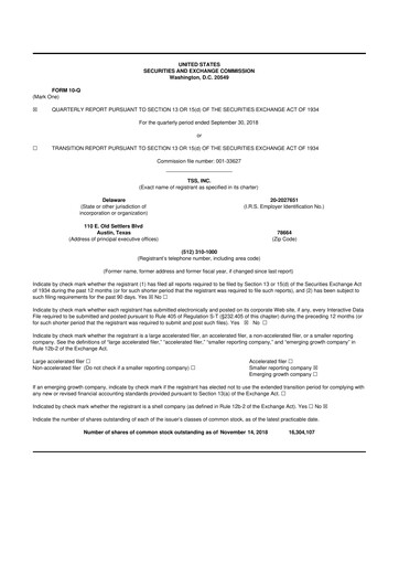 Thumbnail TSS, Inc. 10-Q Quarterly Report FY2018 