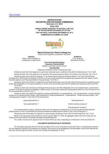 Miniature Natural Grocers by Vitamin Cottage 10-K Rapport annuel 2018