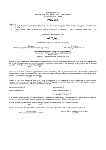 Miniature Air T, Inc. 10-Q Rapport trimestriel  