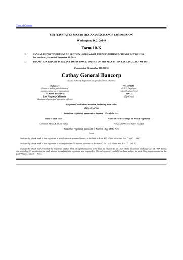 Thumbnail Cathay General Bancorp 10-K Annual Report 2018