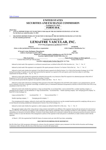 Thumbnail LeMaitre Vascular 10-K Annual Report 2018