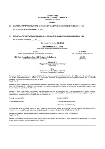 Thumbnail Uranium Energy
 10-Q Quarterly Report FY2019 