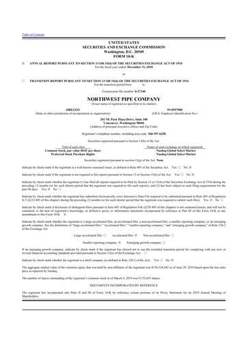 Thumbnail Northwest Pipe Company
 10-K Annual Report 2018