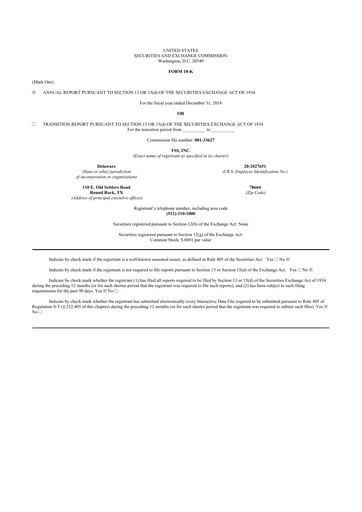 Thumbnail TSS, Inc. 10-K Annual Report 2018