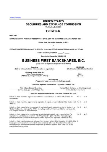 Vorschaubild Business First Bancshares 10-K Jahresbericht 2018