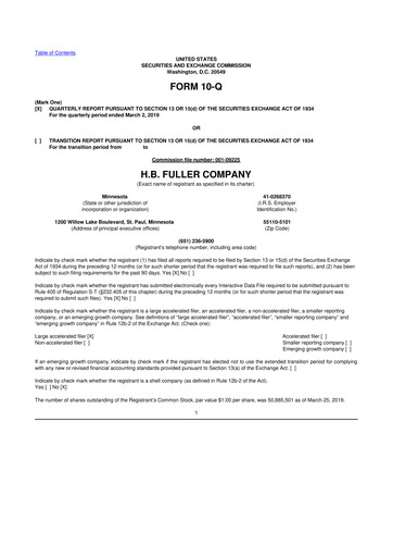 Thumbnail H.B. Fuller
 10-Q Quarterly Report FY 