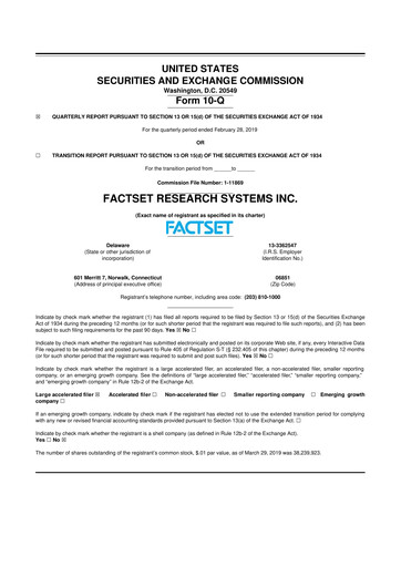 Thumbnail FactSet 10-Q Quarterly Report FY2019 