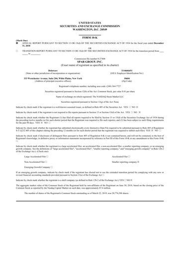 Thumbnail SPAR Group 10-K Annual Report 2018