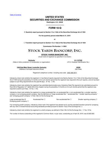 Thumbnail Stock Yards Bancorp 10-Q Quarterly Report FY2019 