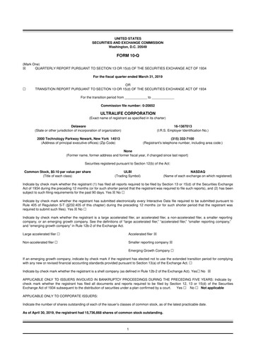 Thumbnail Ultralife Corporation 10-Q Quarterly Report FY2019 