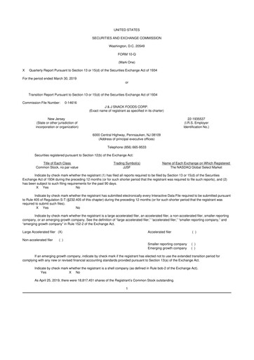 Thumbnail J&J Snack Foods
 10-Q Quarterly Report FY2019 