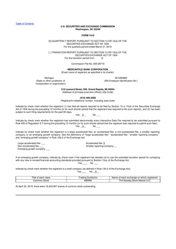 Thumbnail Mercantile Bank 10-Q Quarterly Report FY2019 